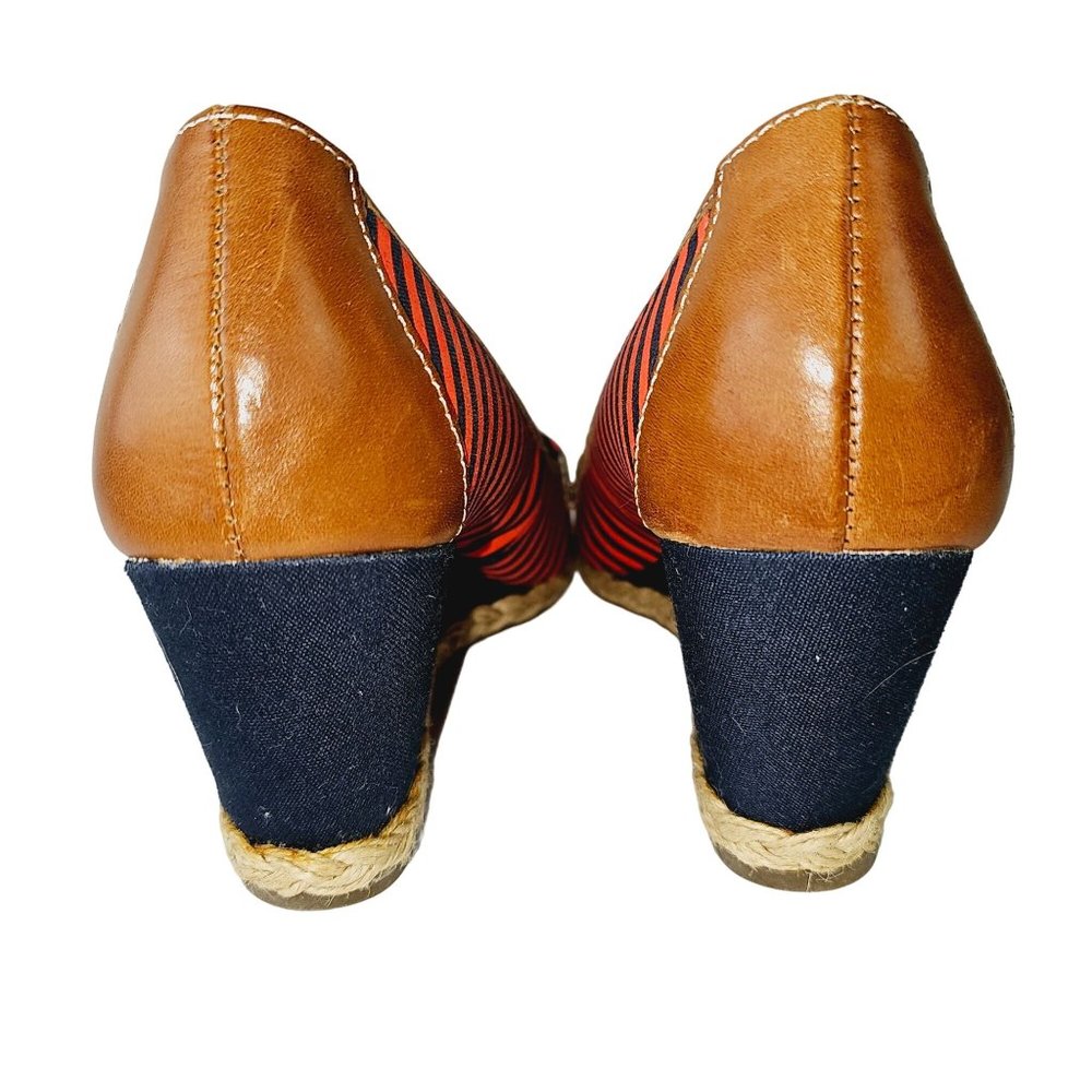 Dr. Scholl's Brilliant Red & Blue Striped Leather Fabric Wedges Shoes 8.5M - Picture 8 of 8